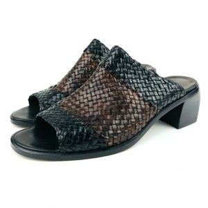 Cole Haan Woven Leather Cubed Heel Sandals